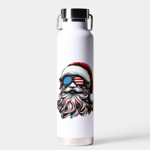 Patriotic/American Christmas Santa Water Bottle