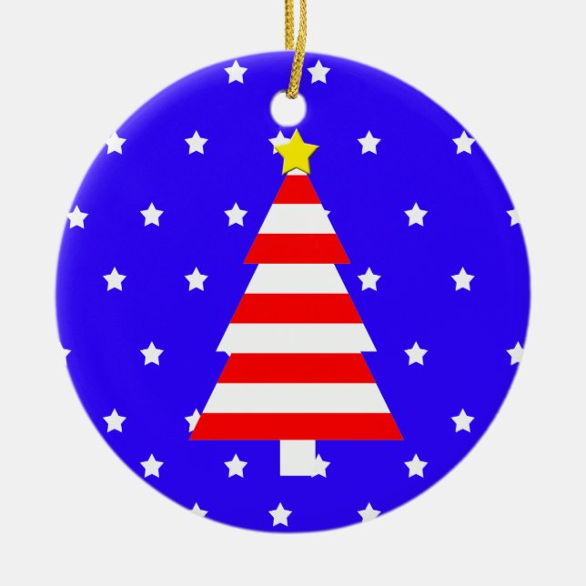 Patriotic American Christmas Striped Tree Ornament (Front)