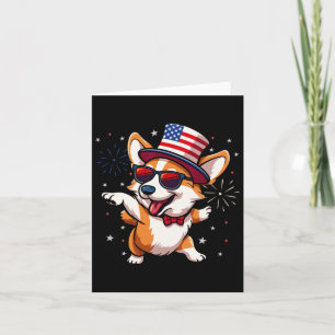 Patriotic American Corgi Dancing Usa Flag Dog 4th  Card