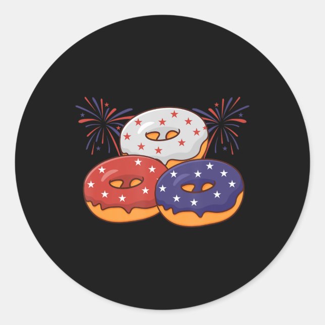 Patriotic American Doughnut 4th of July Memorial D Classic Round Sticker (Front)