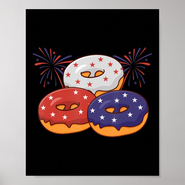 Patriotic American Doughnut 4th of July Memorial D Poster (Front)