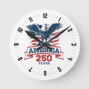Patriotic American Eagle 250th Anniversary fun Round Clock