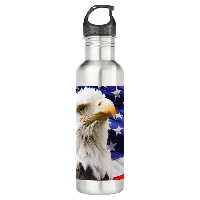 Patriotic American Eagle and Flag 710 Ml Water Bottle (Front)