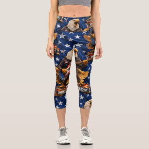 Patriotic American Eagle and stars high waisted ca Capri Leggings