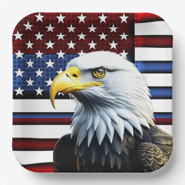 Patriotic American Eagle and US Flag Paper Plate (Front)