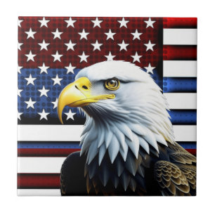 Patriotic American Eagle and US Flag Tile