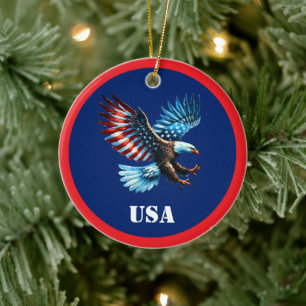Patriotic American Eagle Red White Blue Ceramic Ornament