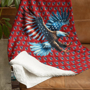 Patriotic American Eagle Red White Blue Sherpa Blanket