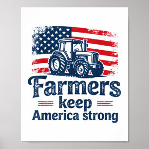 Patriotic American Farmer Tractor Farm Life USA Fl Poster