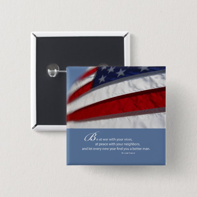 Patriotic, American Flag 2 Inch Square Button (Front & Back)