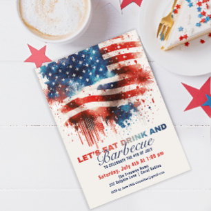 Patriotic American Flag 4th of July BBQ Party Invitation