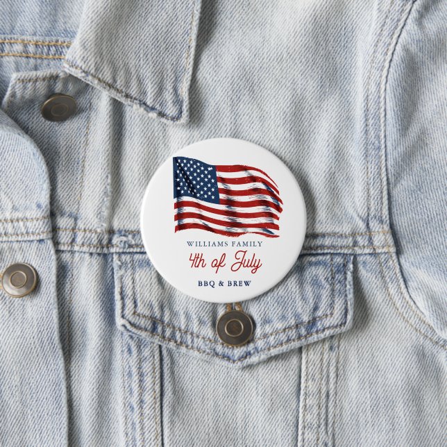 Patriotic American Flag 4th of July Family Reunion 3 Inch Round Button (In Situ)