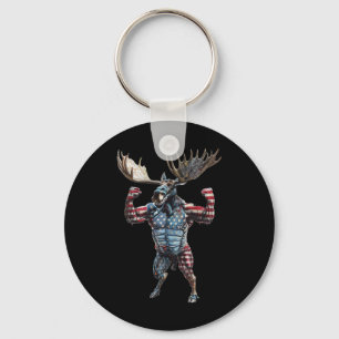 Patriotic American Flag 4th Of July Funny Moose Hu Keychain