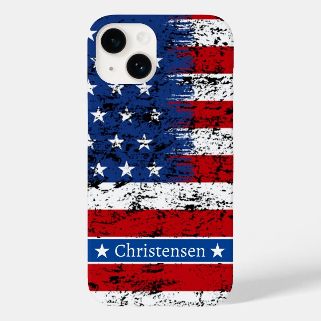 Patriotic American Flag 4th of July Monogram Name Case-Mate iPhone Case (Back)