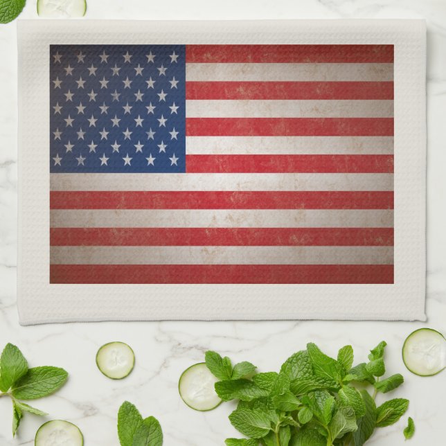 Patriotic American Flag 50 Stars Kitchen Towel (Folded)