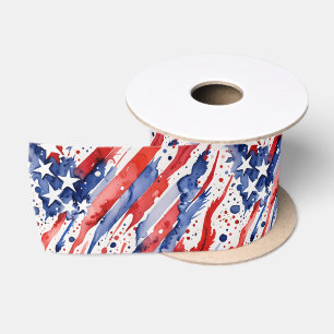Patriotic American Flag Abstract Paint Splash Satin Ribbon