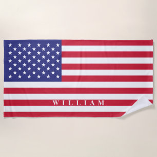 Patriotic American Flag Add Name Beach Towel