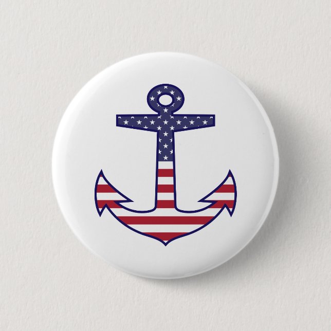 Patriotic American Flag Anchor Nautical 2 Inch Round Button (Front)