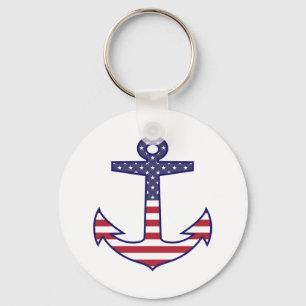 Patriotic American Flag Anchor Nautical Keychain