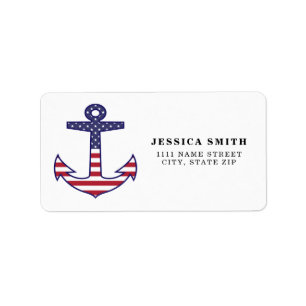 Patriotic American Flag Anchor Nautical Label