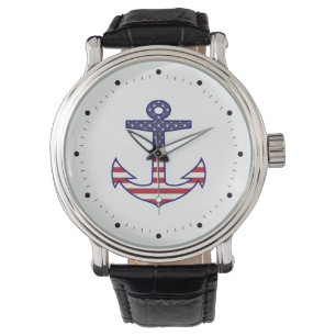Patriotic American Flag Anchor Nautical Watch