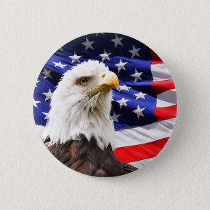 Patriotic American Flag and American Eagle  2 Inch Round Button