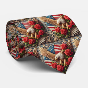 Patriotic American Flag and Eagle Tie