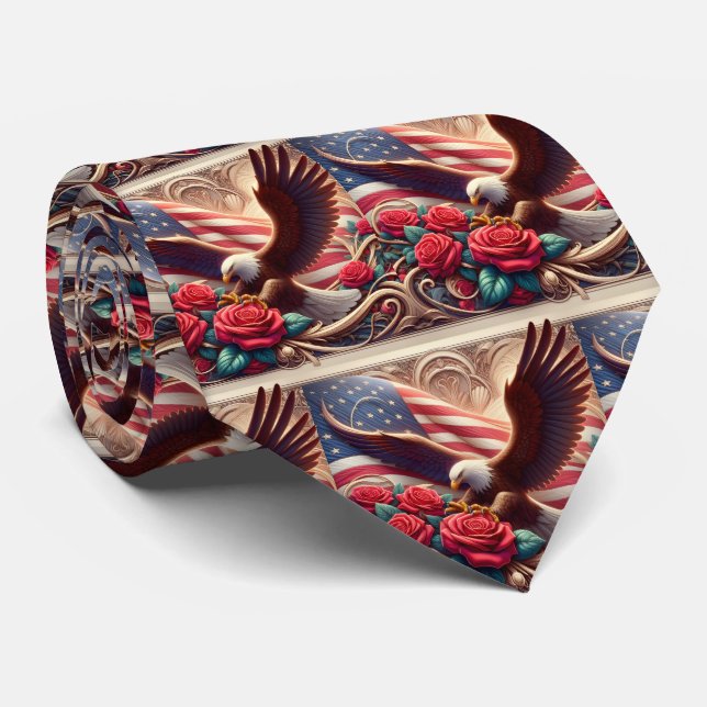 Patriotic American Flag and Eagle Tie (Rolled)