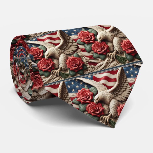 Patriotic American Flag and Eagle Tie (Rolled)