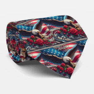 Patriotic American Flag and Eagle Tie