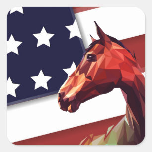 Patriotic American Flag and Horse Square Sticker