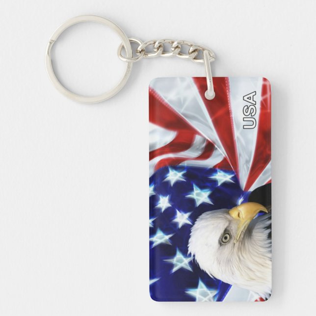 Patriotic American Flag & Bald Eagle Keychain (Front)