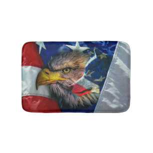 Patriotic American Flag Bald Eagle Wolf Bath Mat