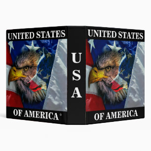 Patriotic American Flag Bald Eagle Wolf Binder