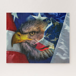 Patriotic American Flag Bald Eagle Wolf Jigsaw Puzzle