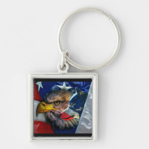 Patriotic American Flag Bald Eagle Wolf Keychain