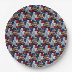 Patriotic American Flag Bald Eagle Wolf Paper Plate
