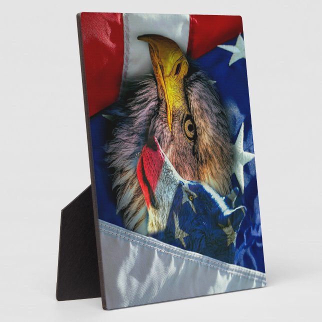 Patriotic American Flag Bald Eagle Wolf Plaque (Side)