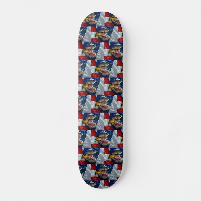 Patriotic American Flag Bald Eagle Wolf Skateboard (Front)
