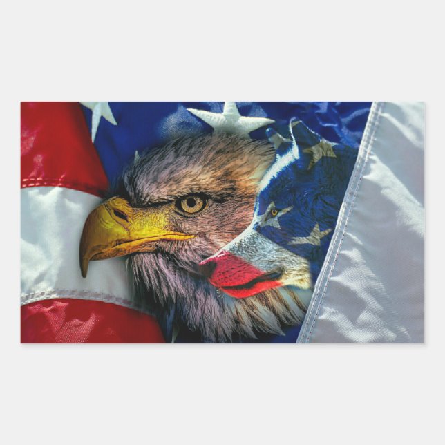 Patriotic American Flag Bald Eagle Wolf Sticker (Front)