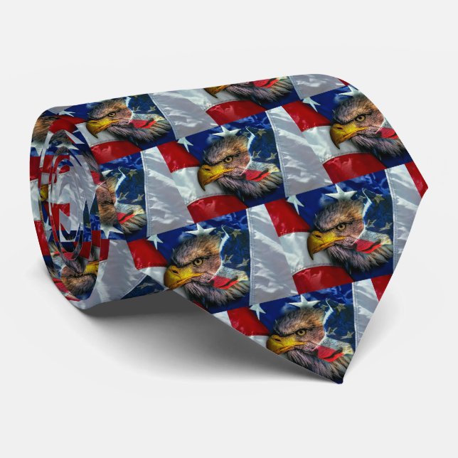 Patriotic American Flag Bald Eagle Wolf Tie (Rolled)