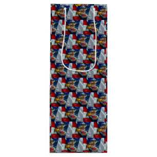 Patriotic American Flag Bald Eagle Wolf Wine Gift Bag
