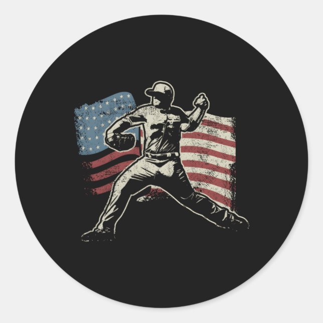 Patriotic American Flag Baseball Baseball Classic Round Sticker (Front)
