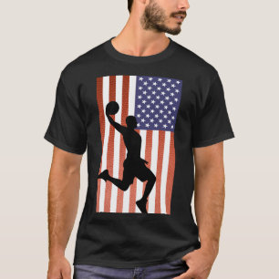 Patriotic American Flag Basketball Dunk Design   T-Shirt