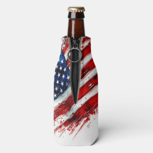 Patriotic American Flag Brushstroke Art Design Bottle Cooler