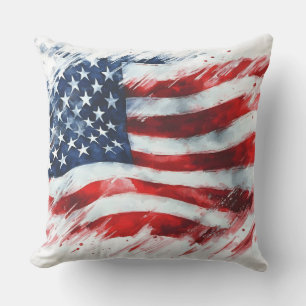 Patriotic American Flag Brushstroke Art Design Outdoor Pillow