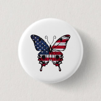 Patriotic American Flag Butterfly 1 Inch Round Button