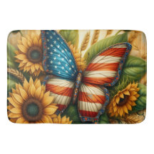 Patriotic American Flag Butterfly and Sunflowers