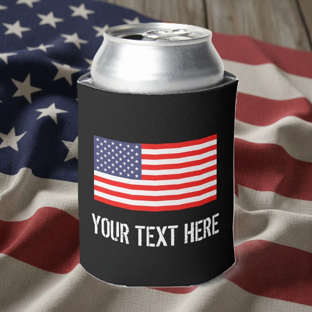 Patriotic American flag can cooler | Personalize (usa flag can cooler)