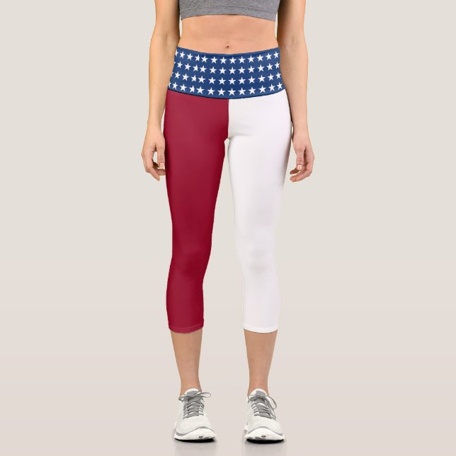 Patriotic American Flag Capri Leggings (Front)